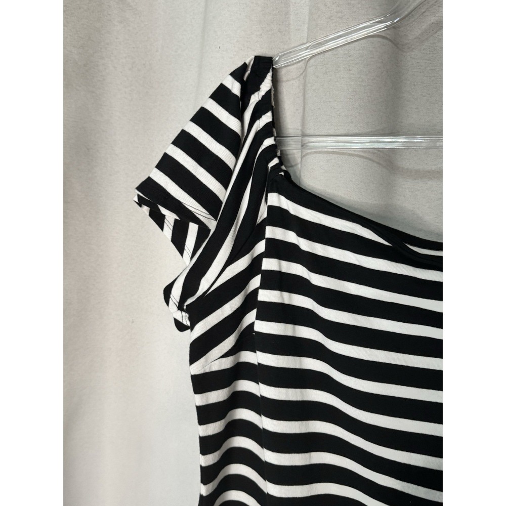 Lauren Ralph Lauren Black White Striped Knit Shift Dress 1X Scoop Neck Ruffle - Picture 2 of 5